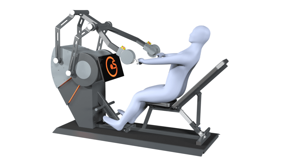 3D-Modell einer Person führt die Übung Rückenstrecker auf einem Sparkfield Core Fitnessgerät aus, das die Vielseitigkeit und Funktionalität der Geräte für ein umfassendes Ganzkörpertraining demonstriert.