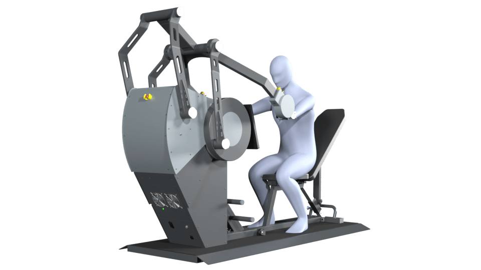 3D-Modell einer Person führt die Übung Crunches (Bauch) auf einem Sparkfield Core Fitnessgerät aus, das die Vielseitigkeit und Funktionalität der Geräte für ein umfassendes Ganzkörpertraining demonstriert.