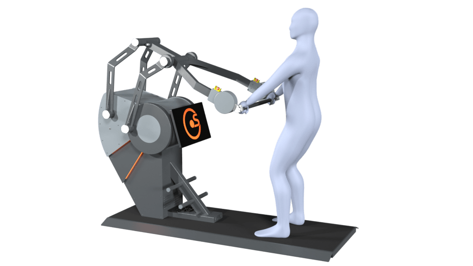 3D-Modell einer Person führt Latzug (gestreckt) auf einem Sparkfield Core Fitnessgerät aus, das die Vielseitigkeit und Funktionalität der Geräte für ein umfassendes Ganzkörpertraining demonstriert.